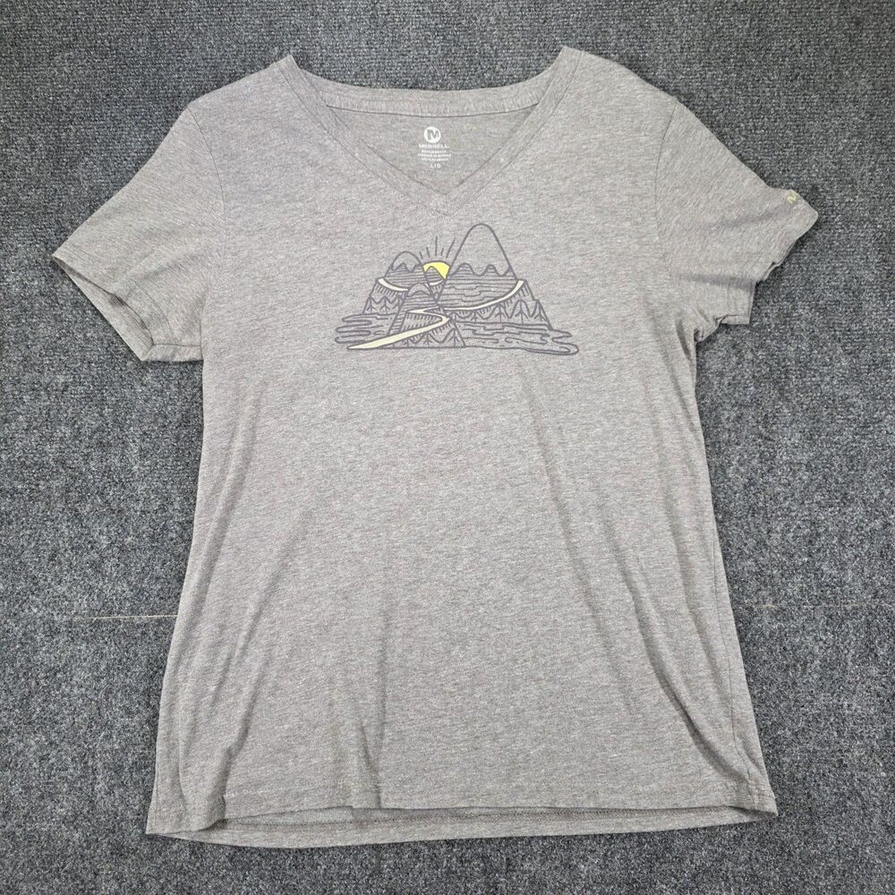Merrell Women's Large Gray V-Neck Mountain Graphic Short Sleeve T-Shirt Outdoor